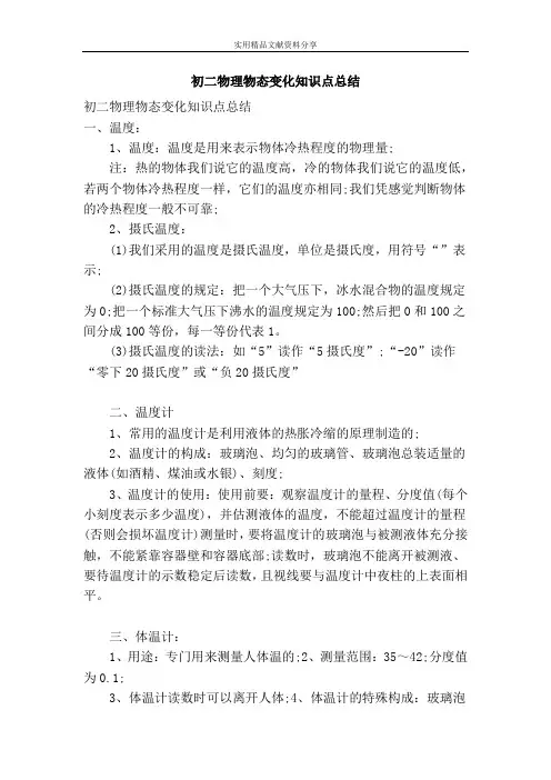 初二物理物态变化知识点总结