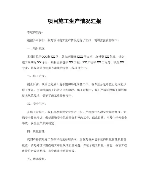 项目施工生产情况汇报