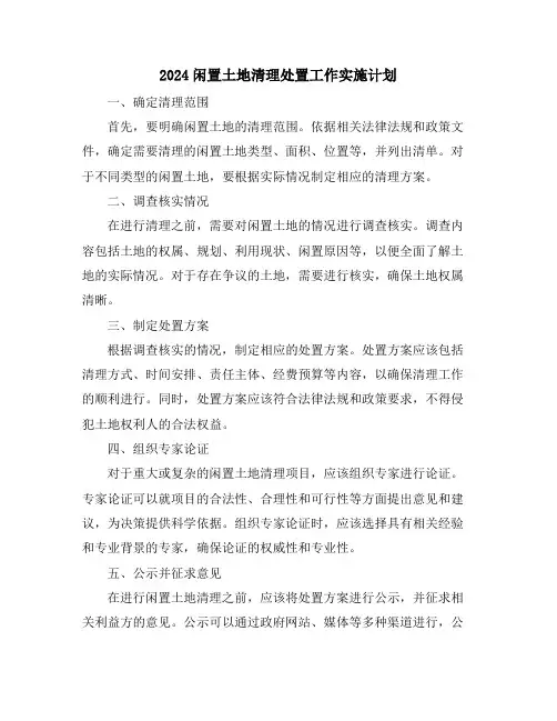 2024闲置土地清理处置工作实施计划