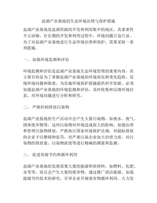 盐湖产业基地的生态环境治理与保护措施