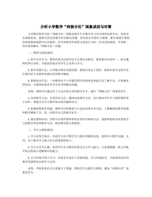 分析小学数学“两极分化”现象成因与对策