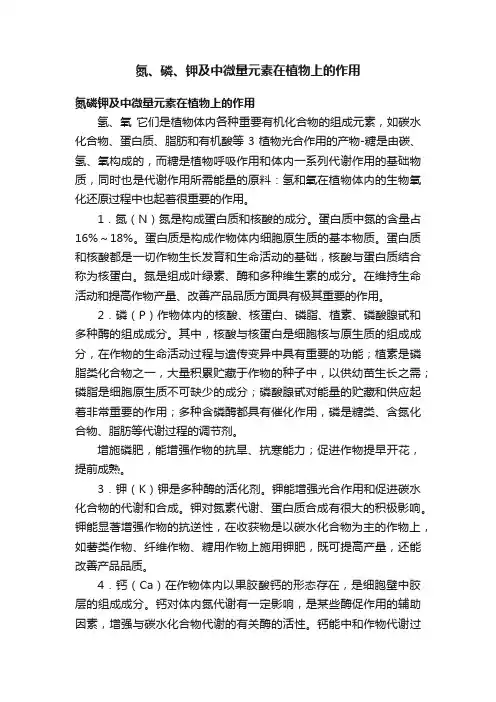 氮、磷、钾及中微量元素在植物上的作用