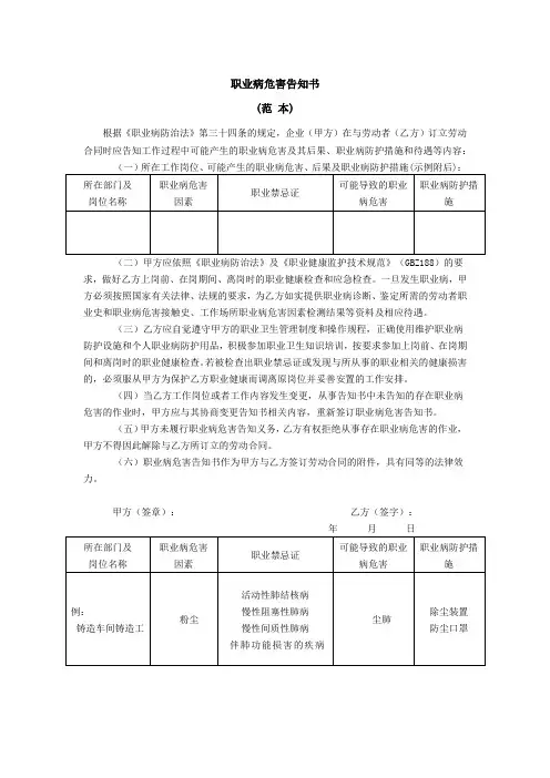 职业病危害告知书