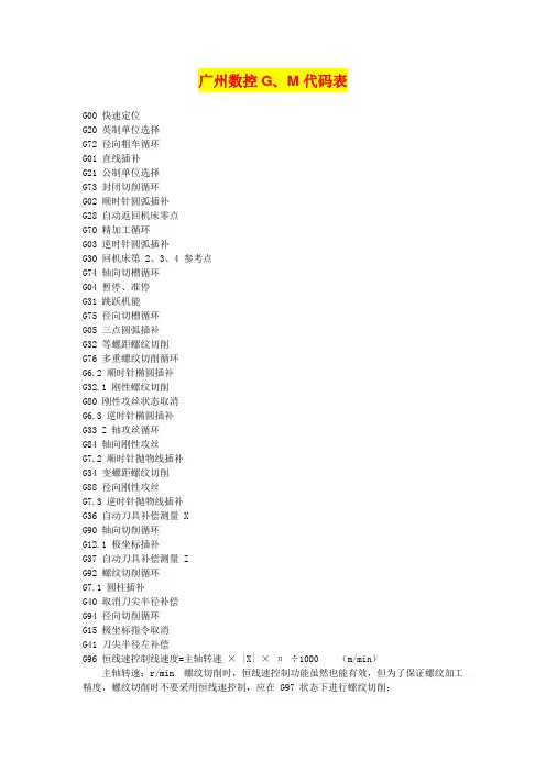 广州数控G M代码