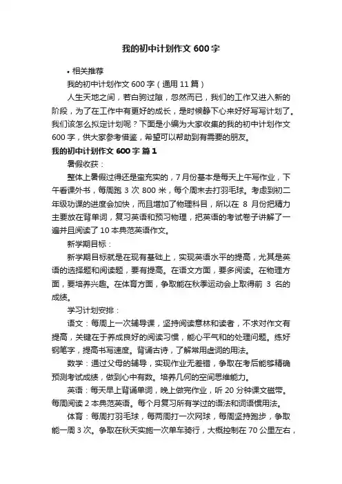 我的初中计划作文600字