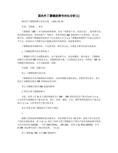 国内外丁腈橡胶牌号对比分析[1]