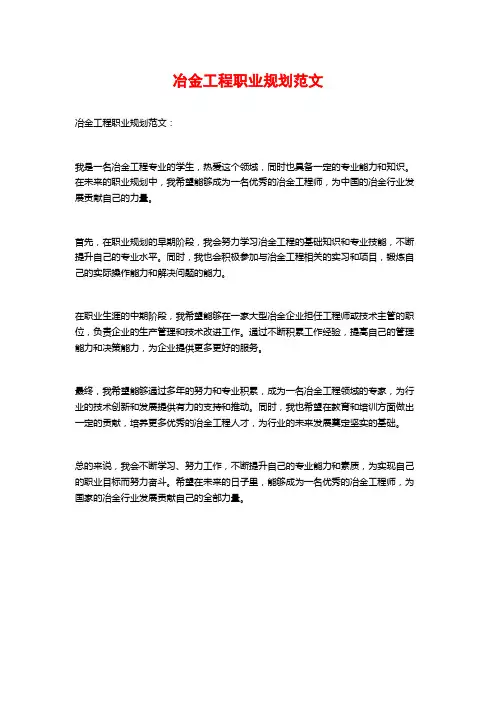 冶金工程职业规划范文