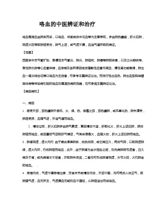咯血的中医辨证和治疗