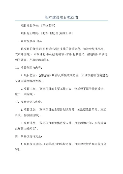 基本建设项目概况表