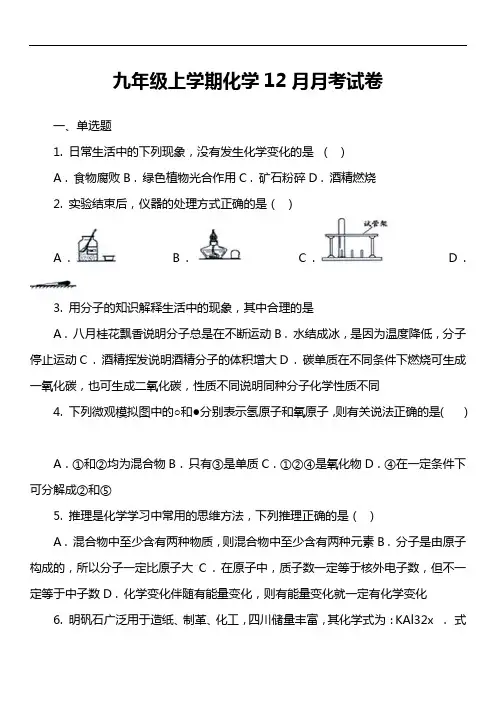 九年级上学期化学12月月考试卷_39