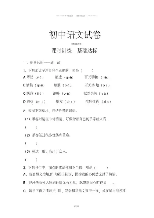 苏教版九下语文课时训练：8享受生活