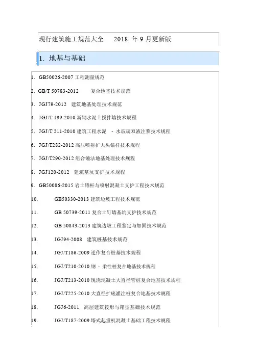 现行建筑施工规范大全2018年9月更新版(20190912121426)