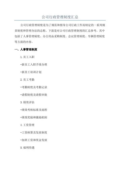 公司行政管理制度汇总