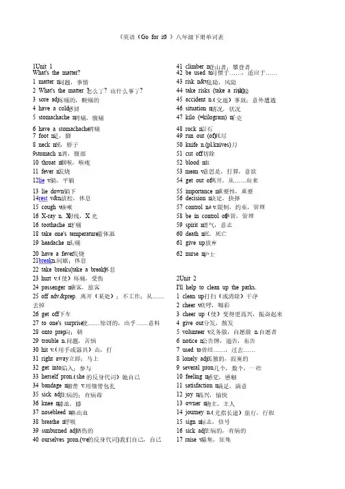 《英语（Goforit!）》八年级下册单词表