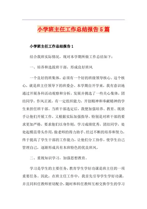 小学班主任工作总结报告5篇