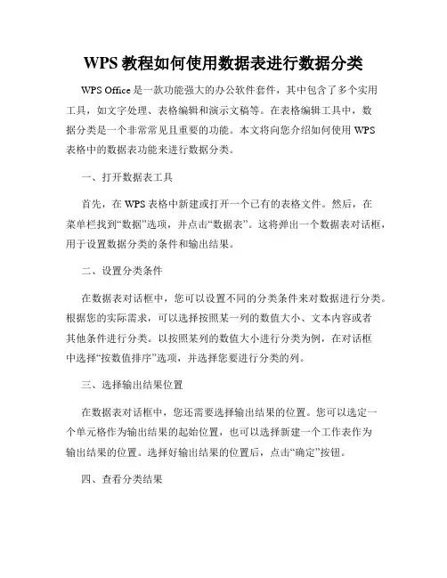 WPS教程如何使用数据表进行数据分类