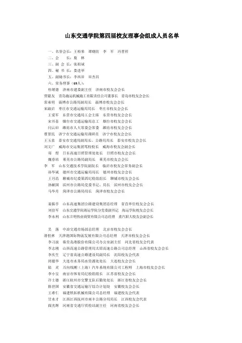 山东交通学院第四届校友理事会组成人员名单
