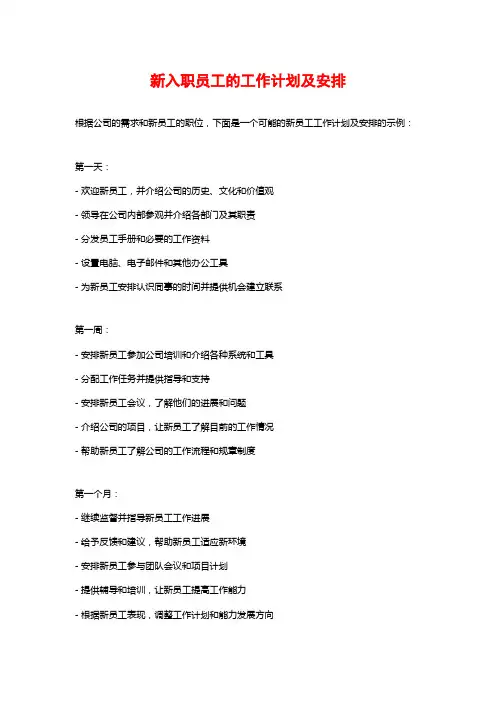 新入职员工的工作计划及安排