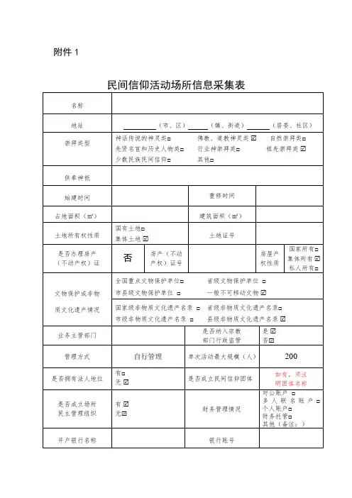 民间信仰活动场所信息采集表