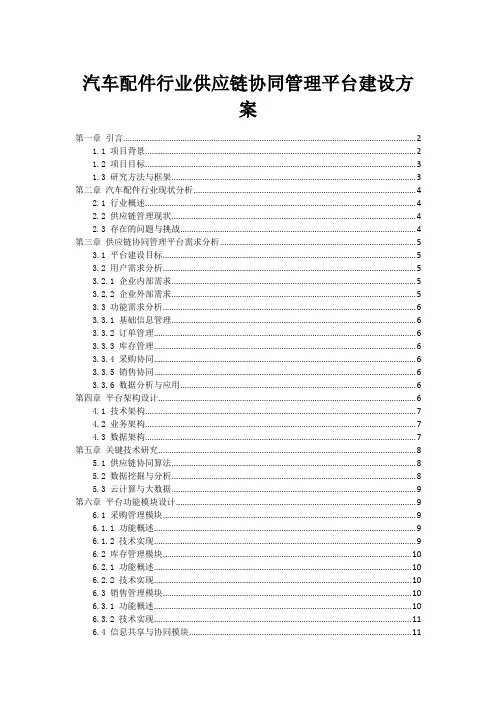 汽车配件行业供应链协同管理平台建设方案