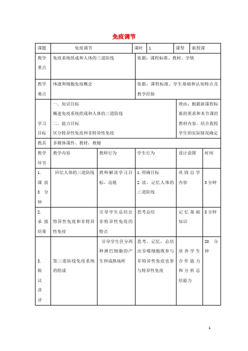 高中生物第二章动物和人体生命活动的调节免疫调节教案新人教必修