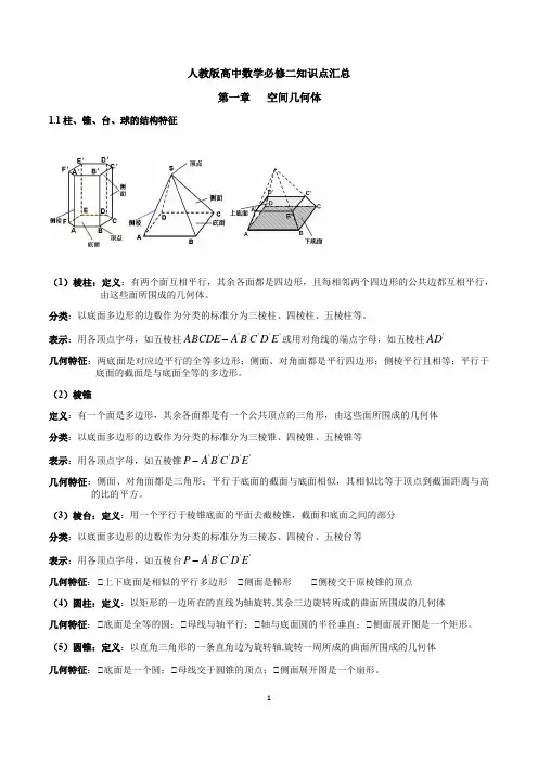 人教版高中数学必修2知识点汇总(一册全)