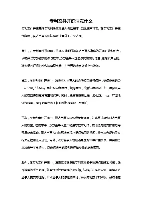 专利案件开庭注意什么