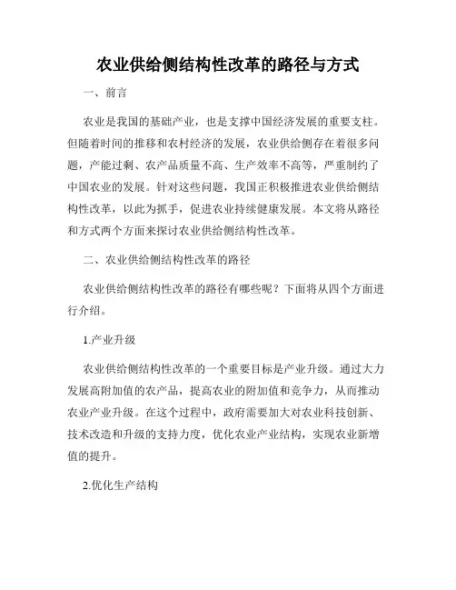 农业供给侧结构性改革的路径与方式