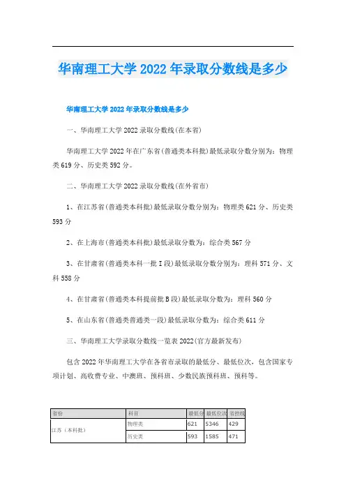 华南理工大学2022年录取分数线是多少