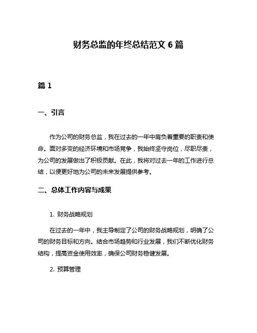 财务总监的年终总结范文6篇