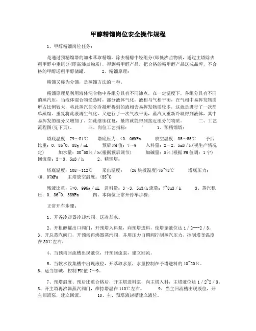 甲醇精馏岗位安全操作规程