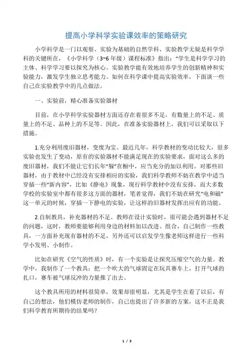 提高小学科学实验课效率的策略研究-