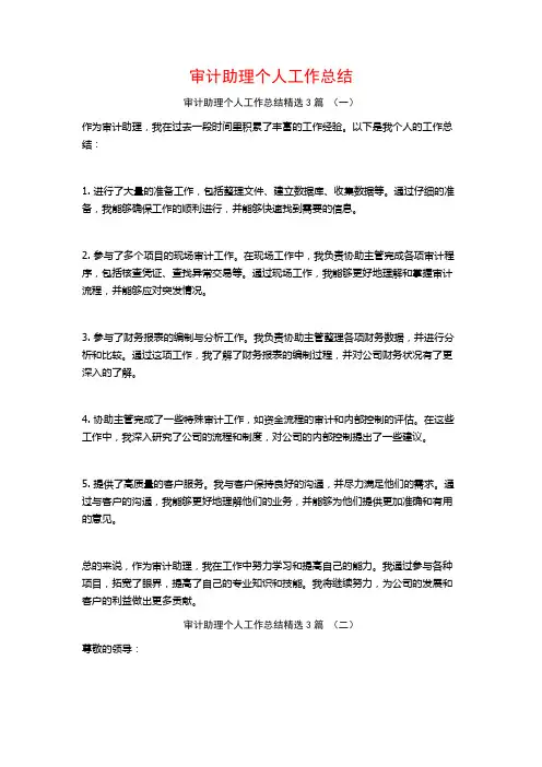 审计助理个人工作总结3篇