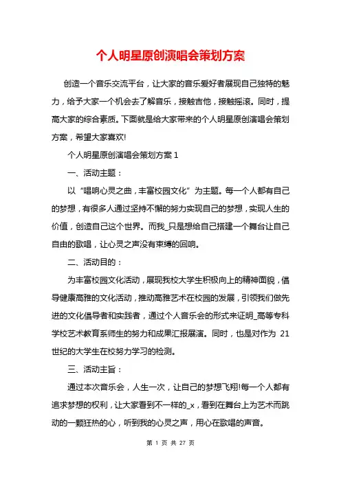 个人明星原创演唱会策划方案