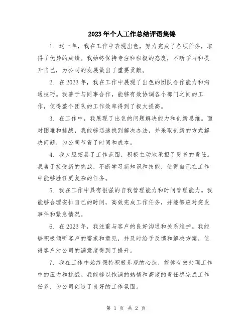 2023年个人工作总结评语集锦