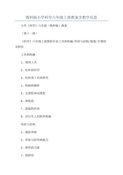 教科版小学科学六年级上册教案含教学反思