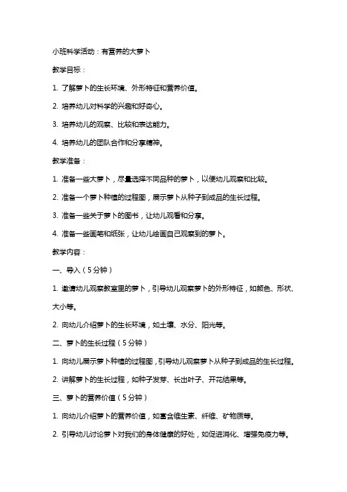 教案小班科学：有营养的大萝卜