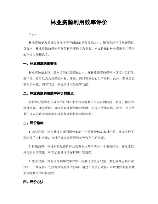 林业资源利用效率评价