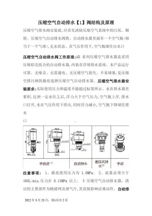 压缩空气自动排水阀结构及原理