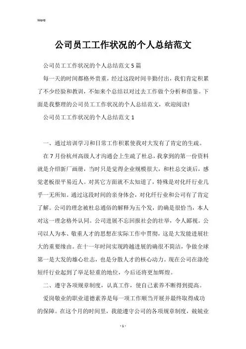 公司员工工作情况的个人总结范文