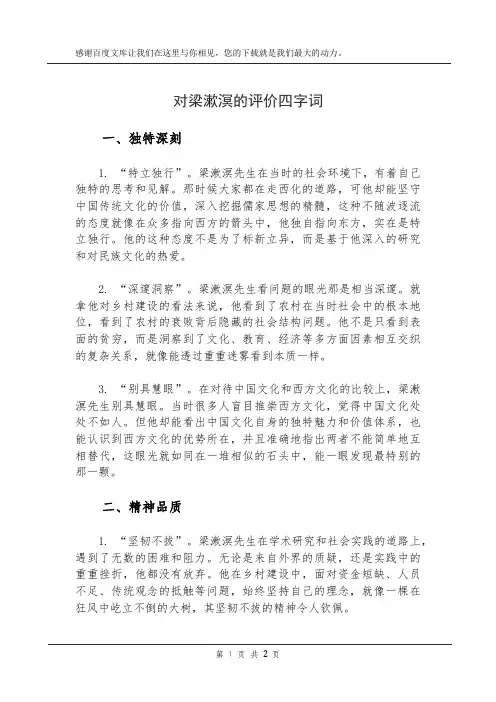对梁漱溟的评价四字词