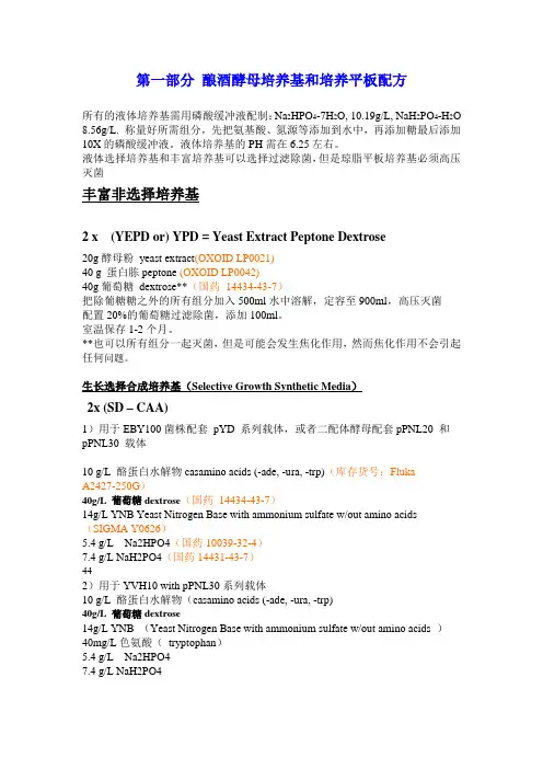 酿酒酵母培养基配方和诱导表达方法