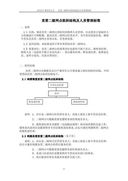 2直营二级网点组织结构及人员管理标准