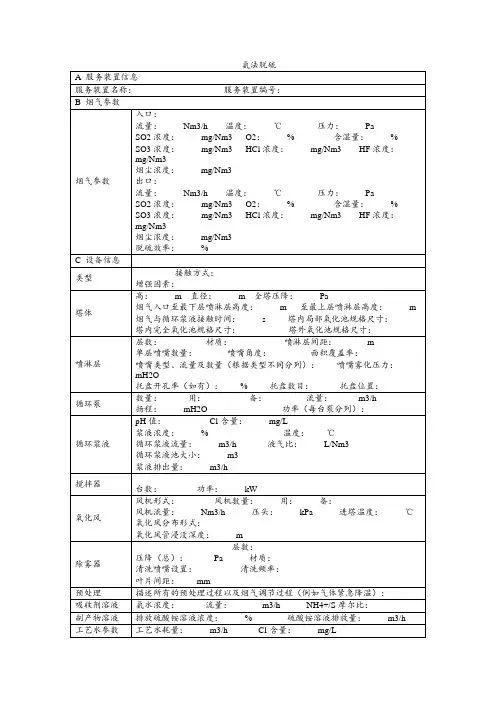 环保设施设备登记表模板：氨法脱硫运行记录台账