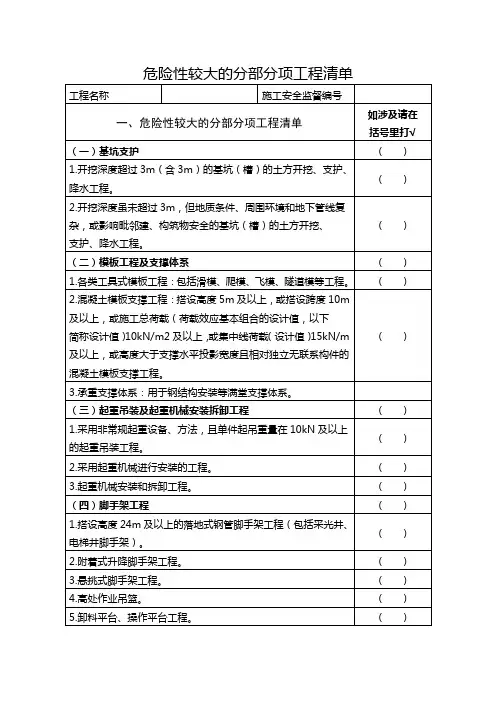 危险性较大的分部分项工程清单建办质〔2018〕31号