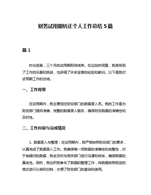 财务试用期转正个人工作总结5篇