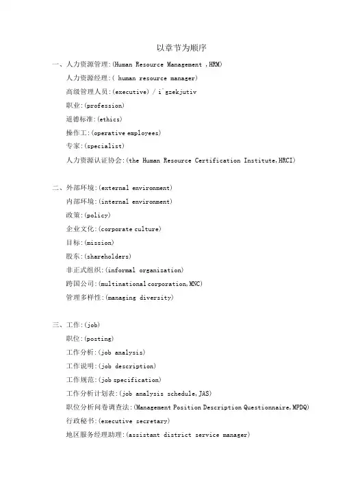 人力资源专业英语词汇