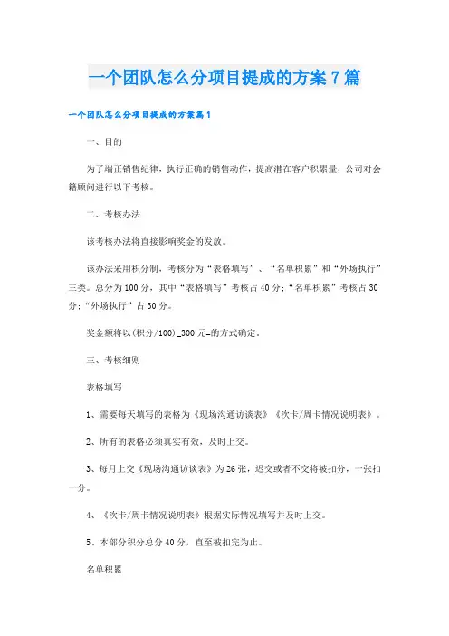 一个团队怎么分项目提成的方案7篇