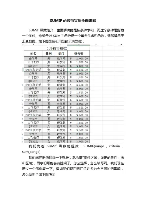 SUMIF函数带实例全面讲解