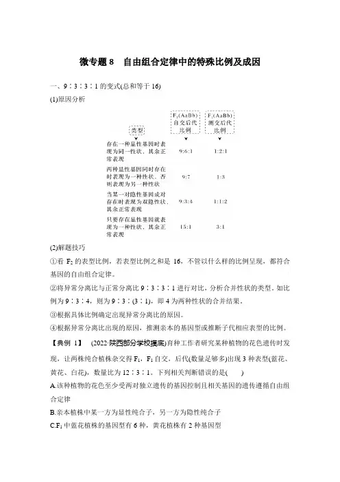 微专题8 自由组合定律中的特殊比例及成因